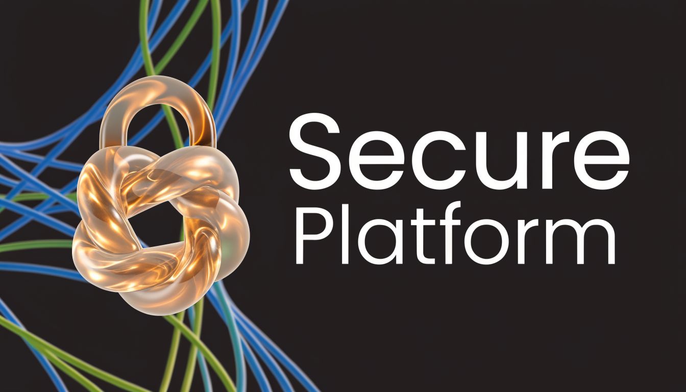 A conceptual graphic displaying a gold lock icon next to the text Secure Platform on black background.